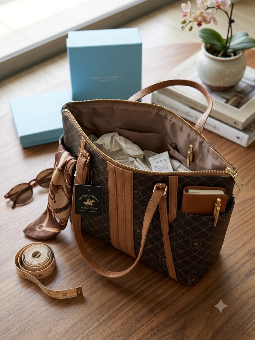 U.S. Polo Assn. Brown and Tan Patterned Tote Bag
